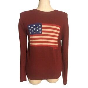 Chaps American Flag Knit Crew Neck Sweater Red Medium Large NWT